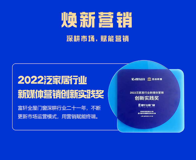 富軒全屋門窗榮獲2022泛家居行業(yè)新媒體營(yíng)銷創(chuàng)新實(shí)踐獎(jiǎng)